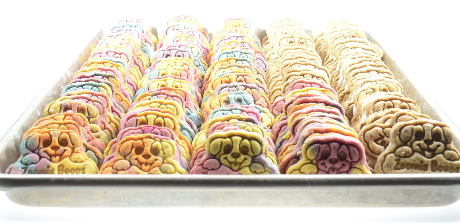 Colorful Zoomie Boops dog treats prepared for an event